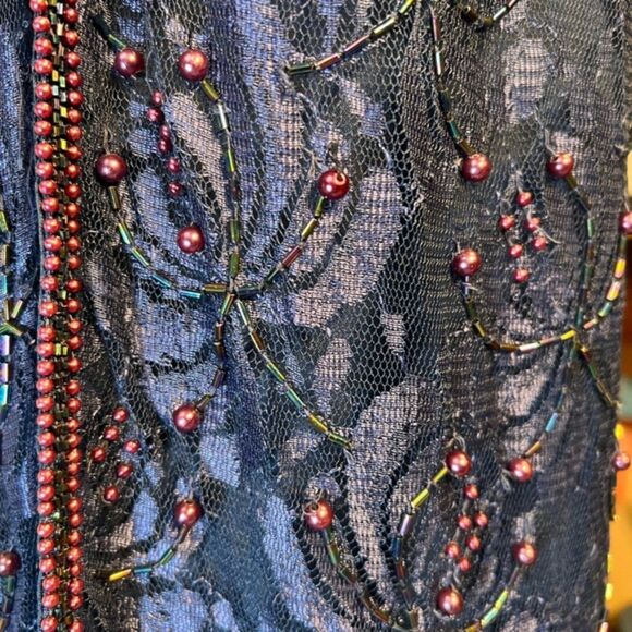 Vintage SCALA Black Beaded Peek-a-Boo Back Gown – Size L (Est. 12/14) - Picture 10 of 11